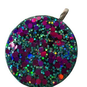 Round Glitter Resin Pendant Necklace Charm 1.75" Diameter Multicolor Sparkles